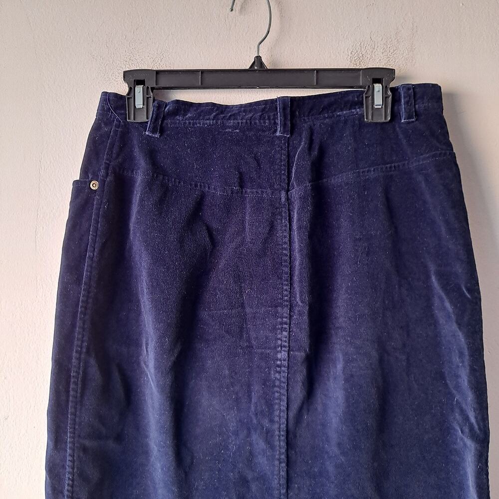 Jones New York Sport Midi Pencil Skirt 100% Cotton Dark Wash Velvet Navy Size 12 - Picture 6 of 8